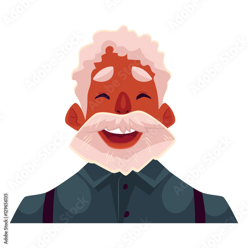 Grey haired old african man face  laughing facial expression  cartoon vector illustrations isolated. Old black man emoji laughing out load with closed eyes open mouth. Laughing face expression