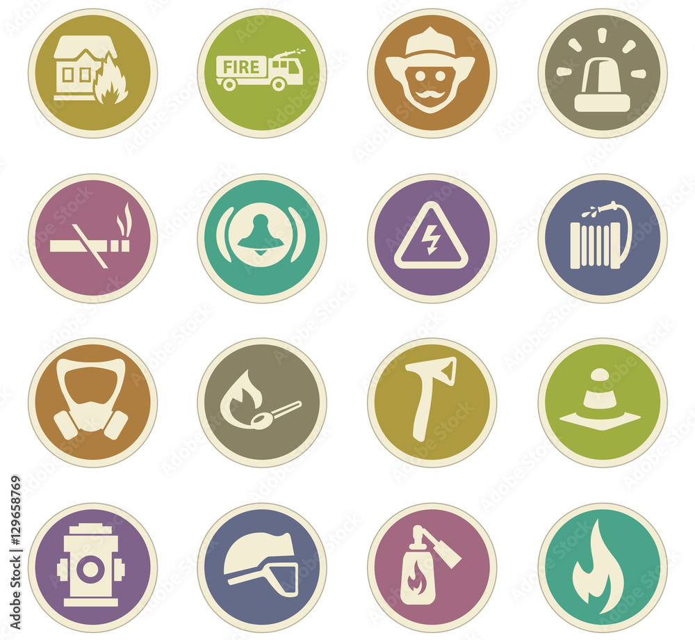 Fire brigade icons set Fire brigade icons set