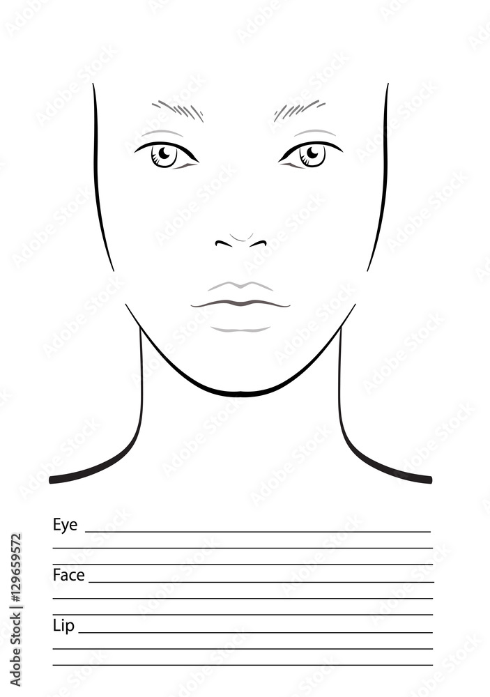 Face chart Makeup Artist Blank. Template. Vector illustration. Stock ...