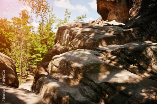 Dovbush rocks, group of natural and man-made structures carved out of rock at western Ukraine photo