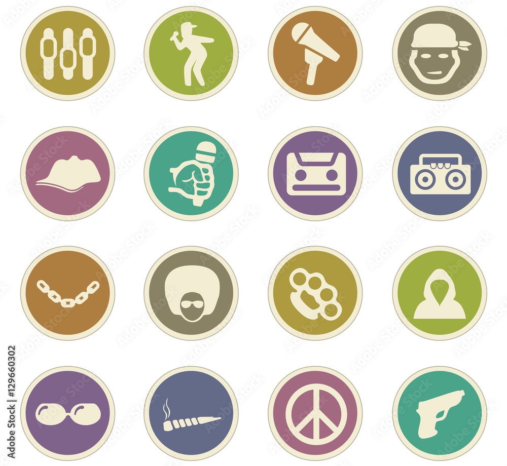 Rap hip hop music icons set Rap hip hop music icons set
