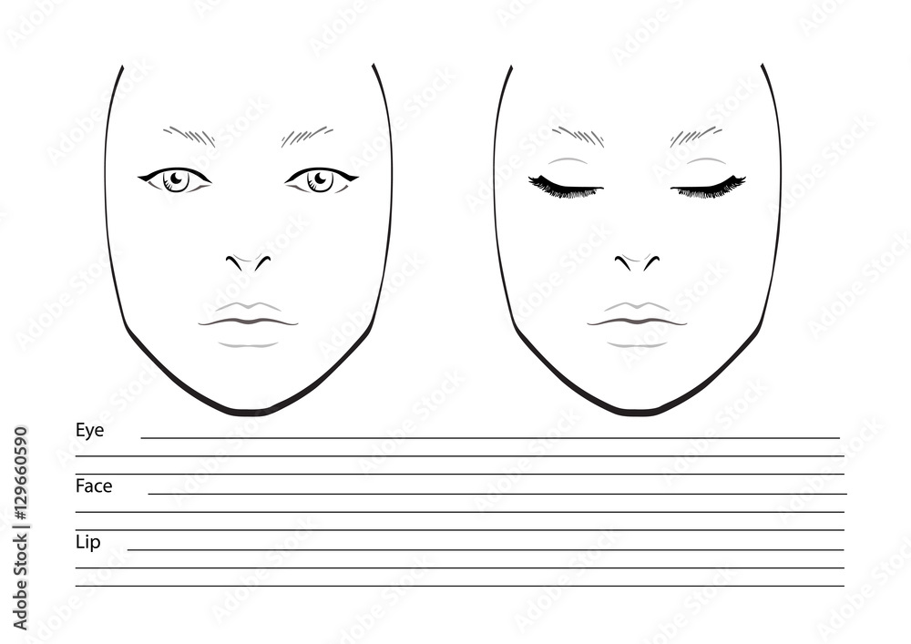 Face chart Makeup Artist Blank. Template. Vector illustration. Stock ...