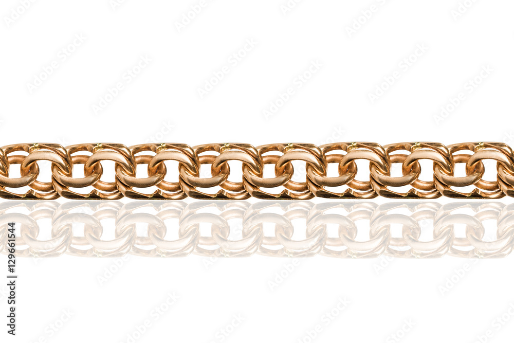 Fragment of a gold chain, isolated on white Fragment of a gold chain, isolated on white
