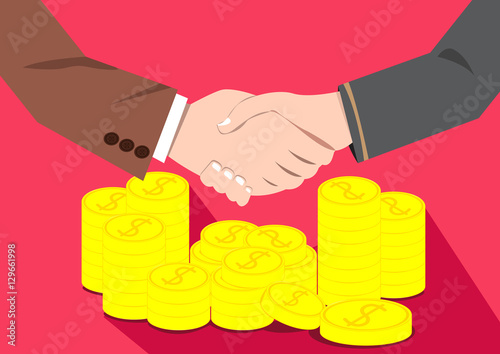 Businessmen shaking hands deal of money