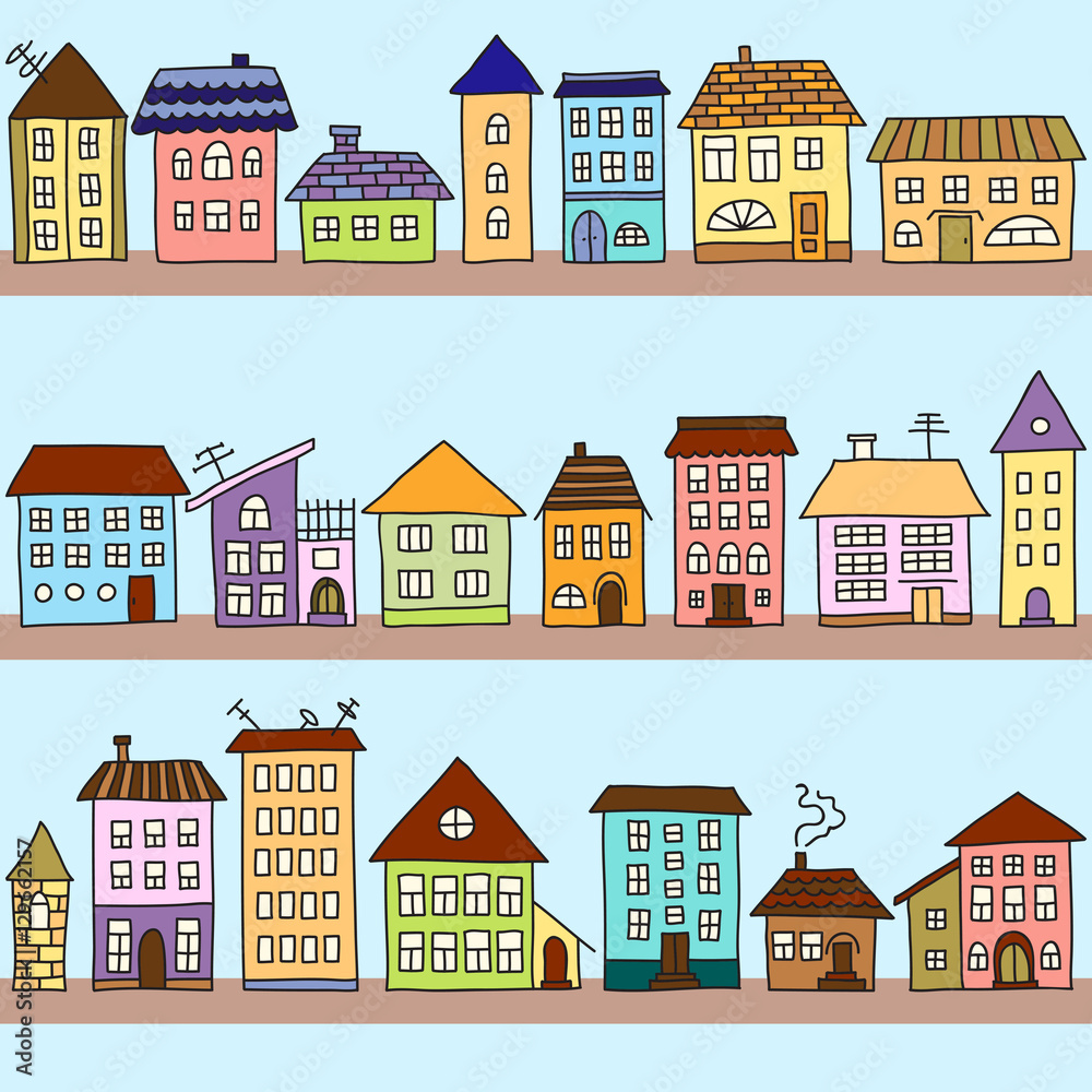 Vector seamless pattern with  houses