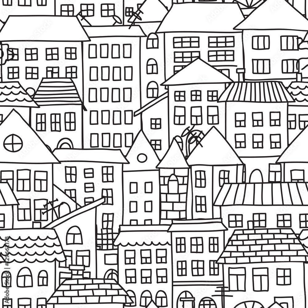 Vector seamless pattern with  houses