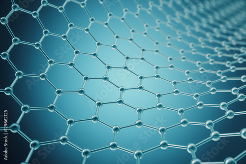 3d rendering nanotechnology hexagonal geometric form close-up  concept graphene atomic structure  concept graphene molecular structure