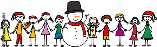 Kinder mit Schneemann