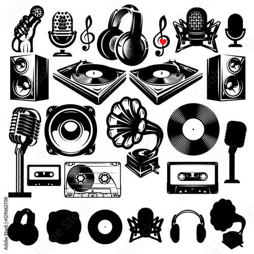 set of retro templat for karaoke, disco, party, radio, singing