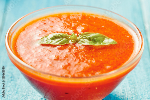 Homemade tomato sauce in glass bowl close up