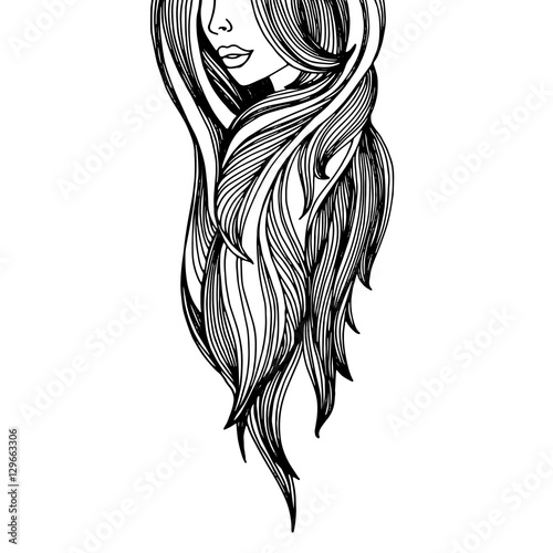 beauty, beautiful, hair, vector, girl, portrait, young