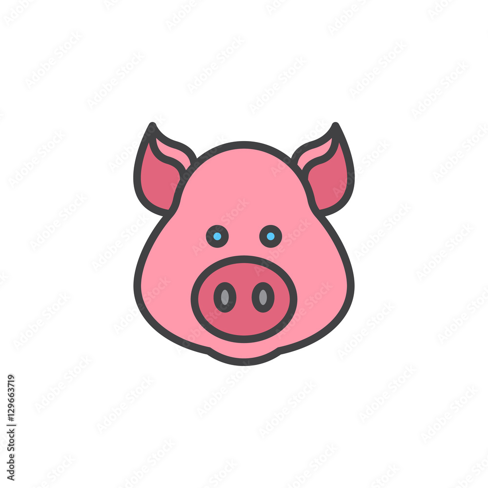 Pig head line icon, filled outline vector sign, linear colorful pictogram isolated on white. Symbol, logo illustration