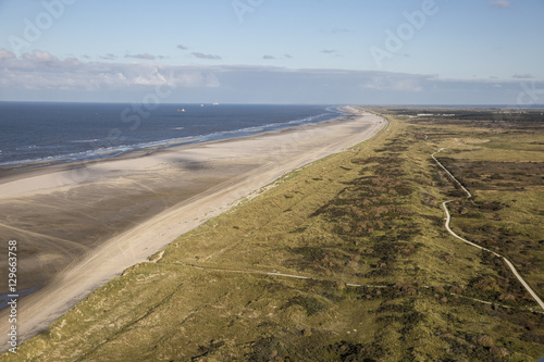 Aerial coastal view of the shore of Ameland Frisian Island  The Netherlands