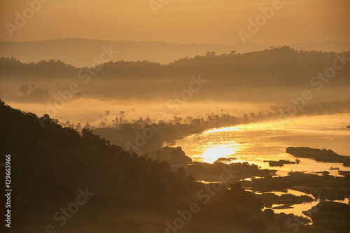 Misty over mountains. Misty mountains and the Mekong River.