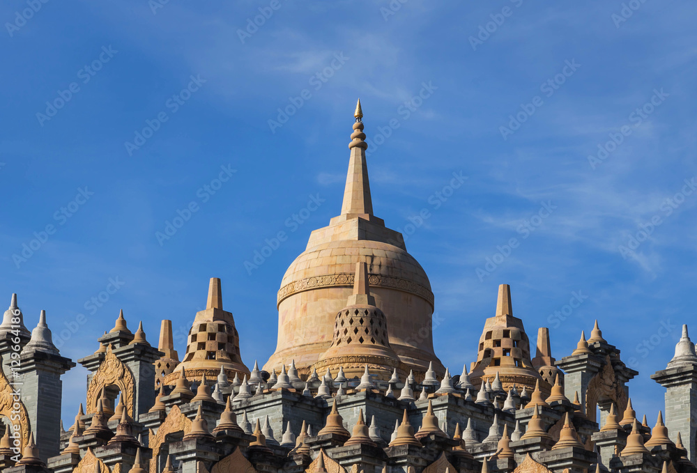 Sandstone pagoda on blue sky in wat  Pa Kung temple at Roi Et of Thailand