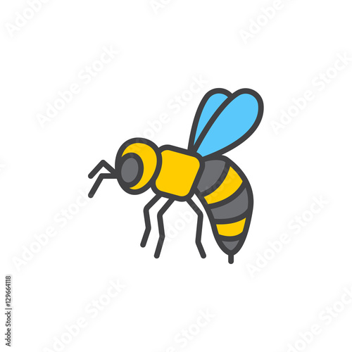 Bee, wasp line icon, filled outline vector sign, linear colorful pictogram isolated on white. Symbol, logo illustration