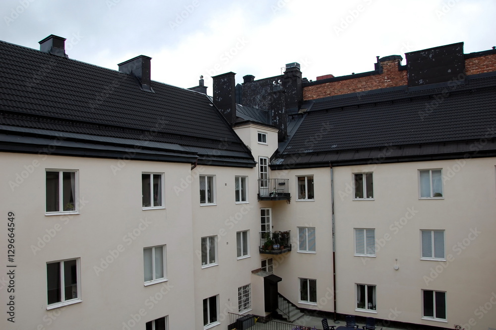 Fototapeta premium Typical Courtyard in Stockholm, Sweden. View from the window
