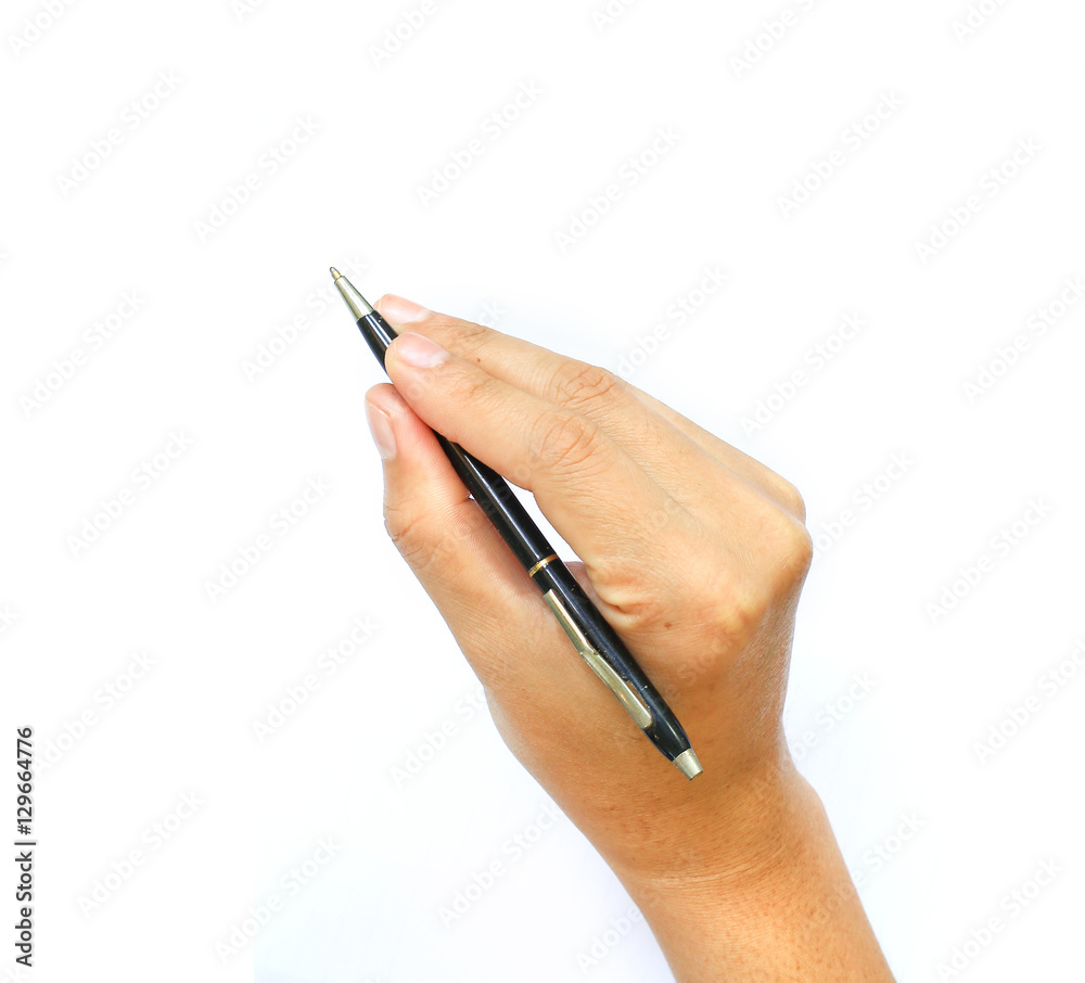 The Hand with pen on the white background. isolated Hand with pen write The Hand with pen on the white background. isolated Hand with pen write
