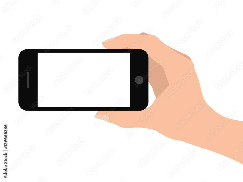 Hand holding smart phone on white background Hand holding smart phone on white background