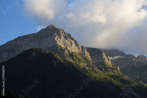 alpine landscape in summer, Alps mountain massif, Cantons Vaud and Valais, Swiss Alps, Switzerland