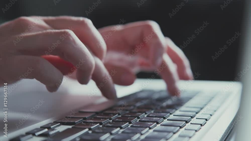 Extra close up of quckly typing work on computer. Typing text on a ...