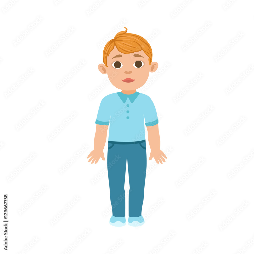 White Boy Kid Standing, Part Of Growing Stages With Kids In Different Age Vector Set
