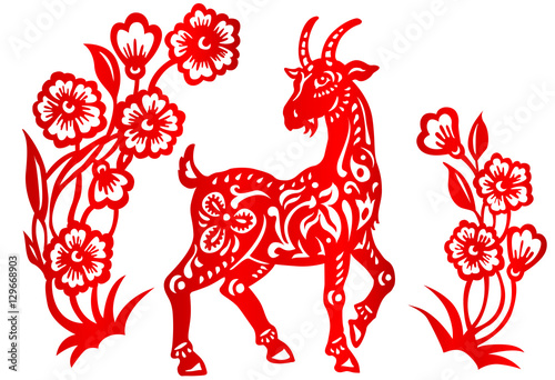 Zodiac Sign for Year of Goat, The Chinese traditional paper-cut art
