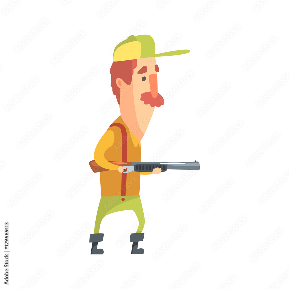 Funny Childish Hunter Character With Moustache Tiptoeing Cartoon Vector  Illustration Stock Vector | Adobe Stock