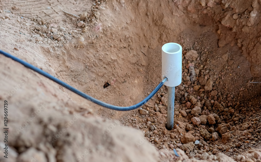 Welding copper ground wire on ground rod. Welding copper ground wire on ground rod.