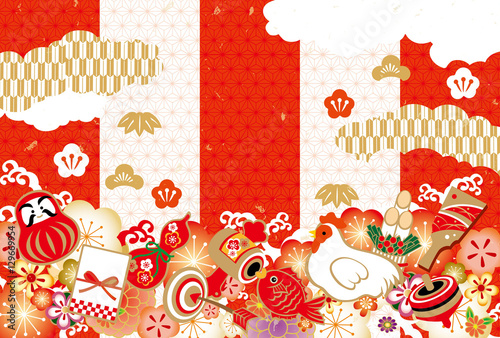 2017年賀 紅白 雲 和風