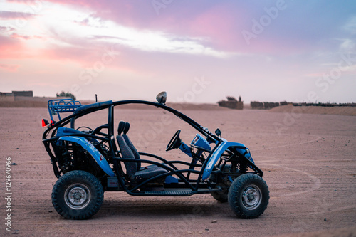 HURGHADA, EGYPT: Quad bikes safari in the desert near Hurghada, Egypt. Night photos.