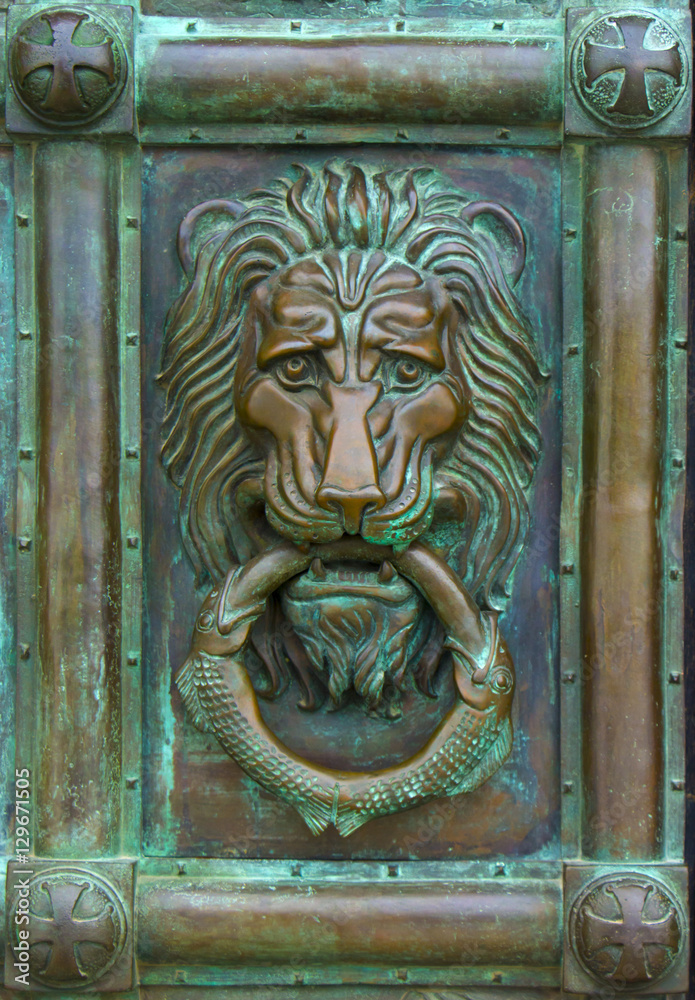 door handle with lion head ring