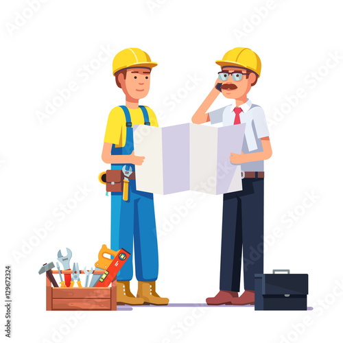 Carpenter talking with foreman or architect