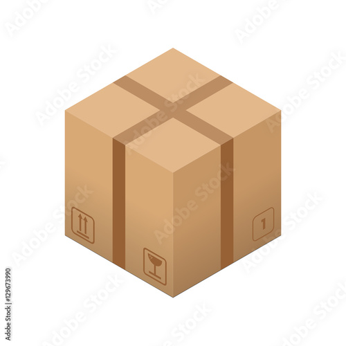 Flat carton box with torn tape and cargo signs.Transport and packaging. Post service and online delivery.