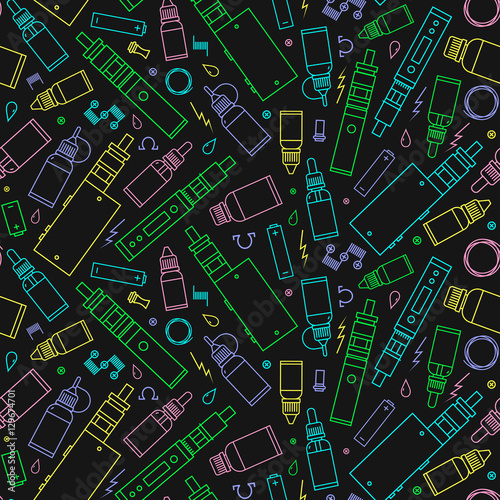 Vector seamless pattern and icons set for vape shop and e-cigarette store