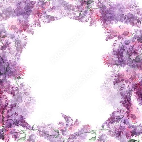     Watercolor  floral  vintage frame  framing  decoration.Branch of lilac flowers. Beautiful  fashion illustration 