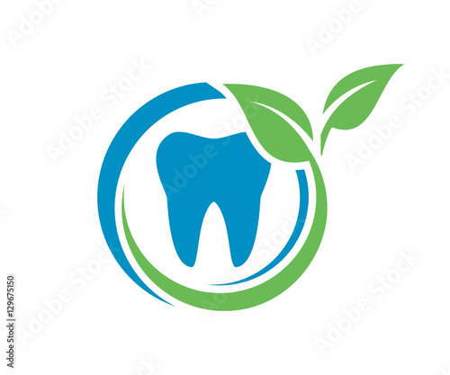 Classic Circle Dentist Dental with Leaf Icon Logo