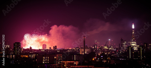 Beautiful fireworks above London. New Years Eve  view from Greenwich Point Hill 