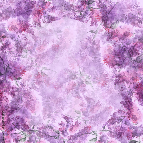  Watercolor, floral, vintage frame, framing, decoration.Branch of lilac flowers. Beautiful, fashion illustration 