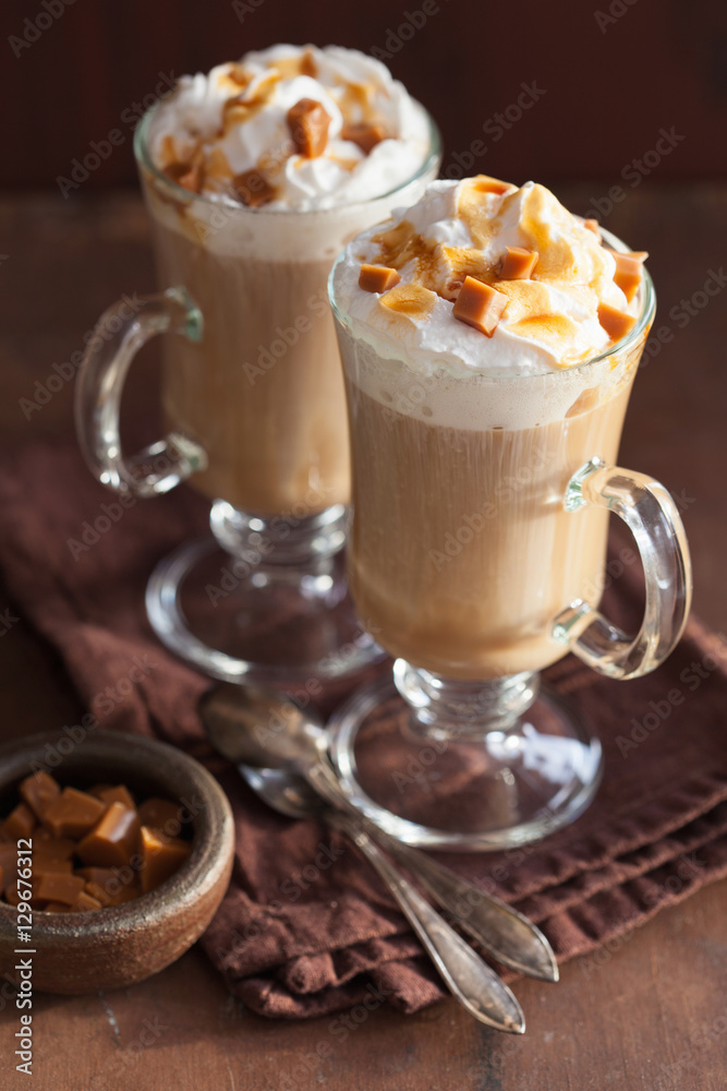 latte with whipped cream and caramel latte with whipped cream and caramel