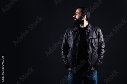 Handsome man in leather jacket.