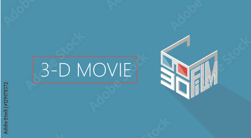 three d movie. cinema. Poster for the movie theater. Logo isometric.