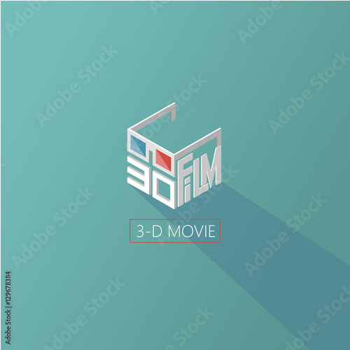 three d movie. cinema. Poster for the movie theater. Logo isometric.