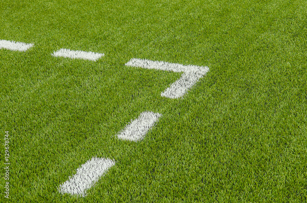 The white Line marking on the artificial green grass soccer field