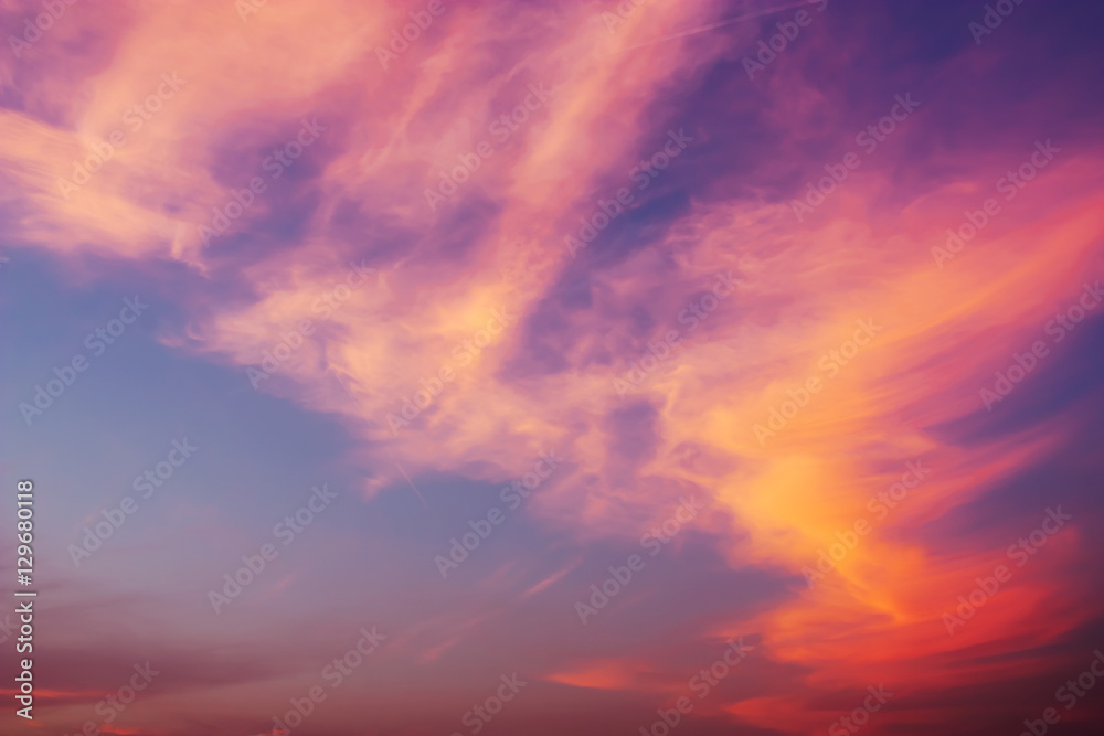 Dramatic color of Sunset Sky and Clouds.