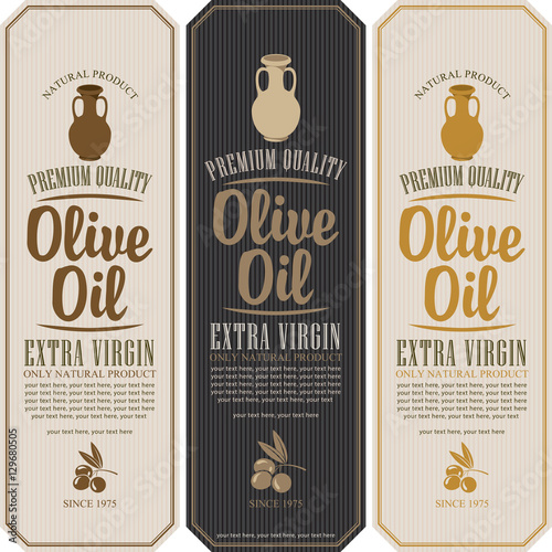 set vector label for olive oil with a clay jug