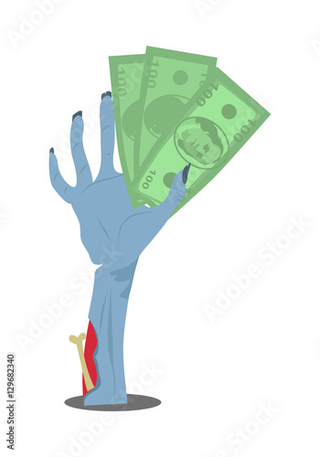 Dollar Bills in Zombie Hand Flat Vector