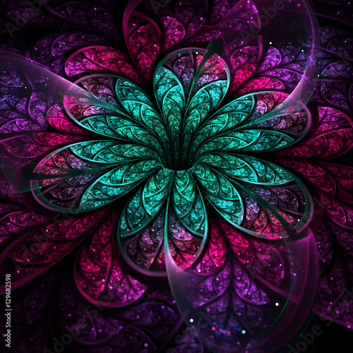 Dark dreamy fractal flower, digital artwork for creative graphic design