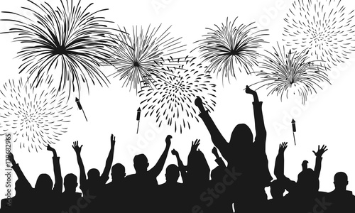 Silvester - Menschen und Feuerwerk (in Schwarz)