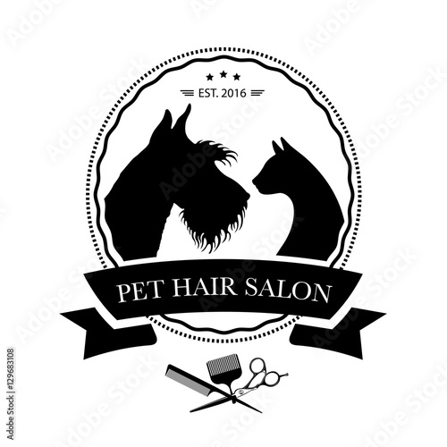 Logo for pet hair salon, styling and grooming shop, pet store for dogs and cats. Vector illustration